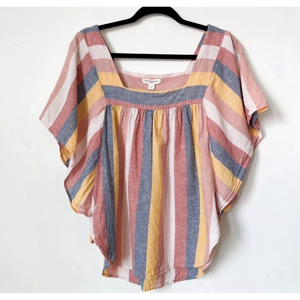 BeachLunchLounge Linen Blend Striped Peasant Top Womens S Boho Cottagecore Coast